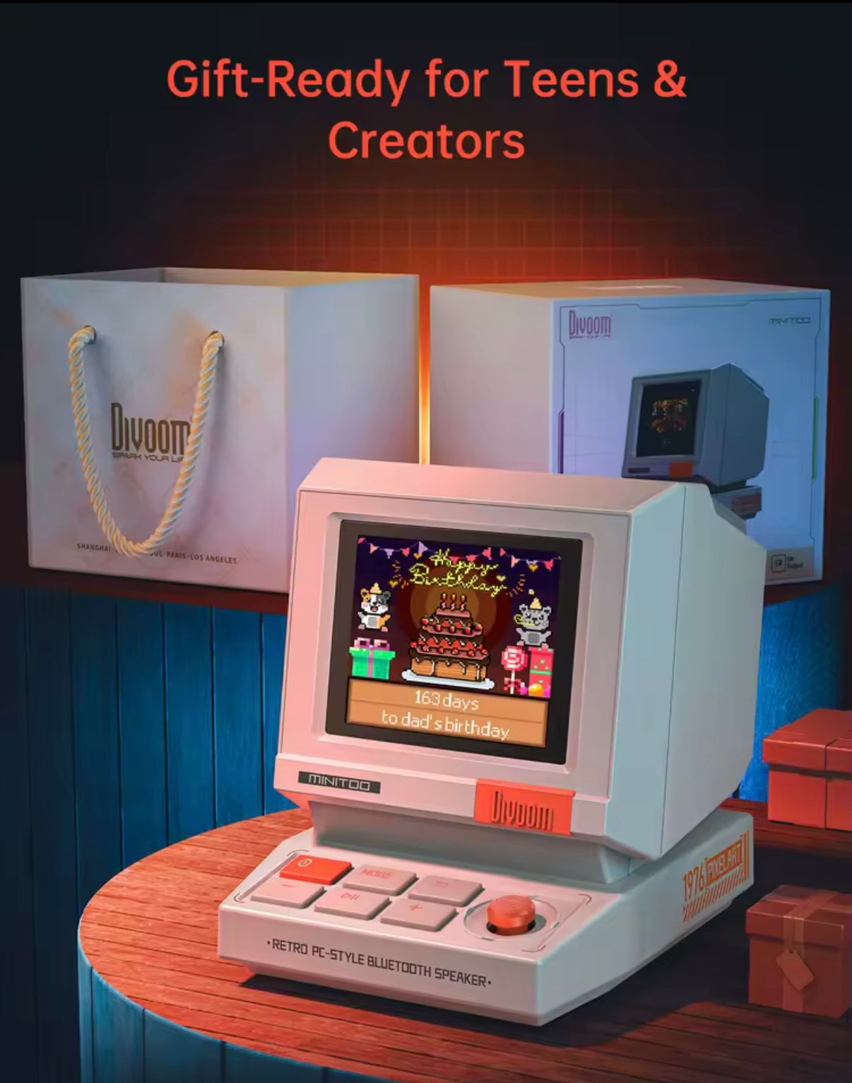 MiniToo Retro Bluetooth Speaker Portable Pixel Display Music Box Retro Computer