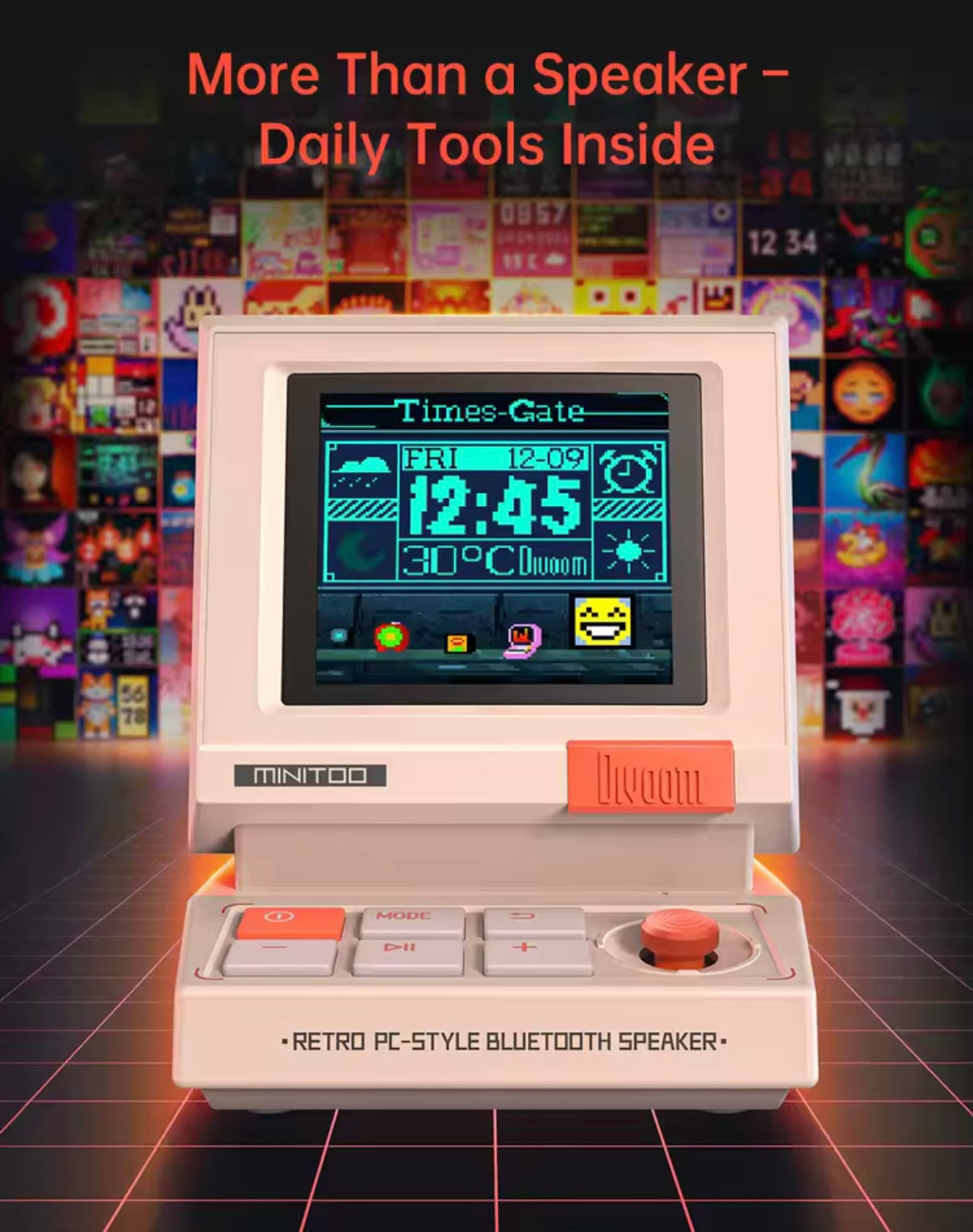 MiniToo Retro Bluetooth Speaker Portable Pixel Display Music Box Retro Computer